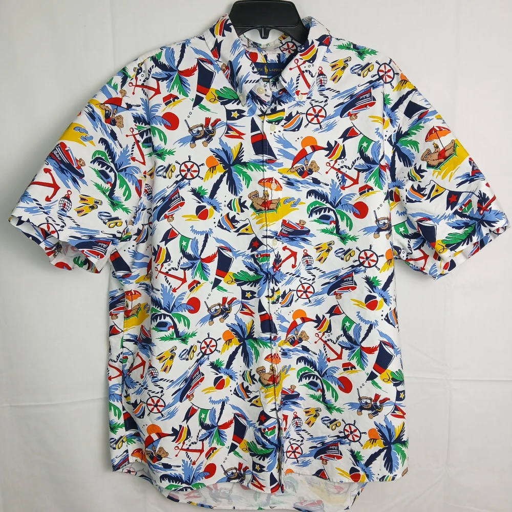 Polo Ralph Lauren Nautical‎ Bearwaiian Print Button Front Shirt - Boys - XXL